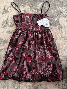 Violet Weekend- Girls' Pink & Black Floral Casual Dress-size 3/4
